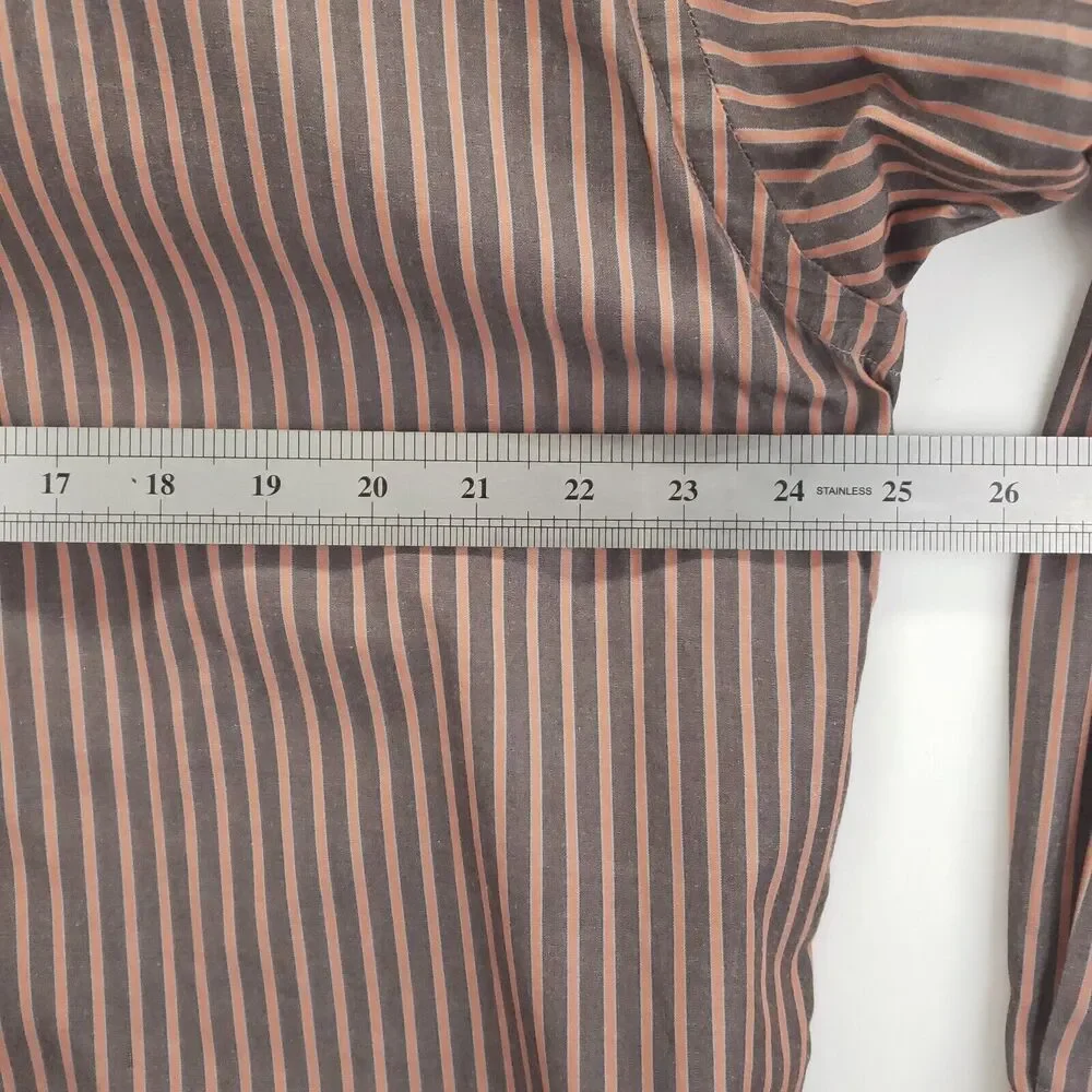 Ted Baker London Dress Shirt Men 16.5 34/35 Brown Pink Striped Cotton Flip Cuffs